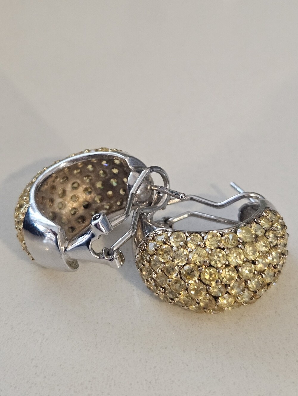 Charles Winston Huge Sterling Silver Gemstone Pave Hoop Omega Back Earrings